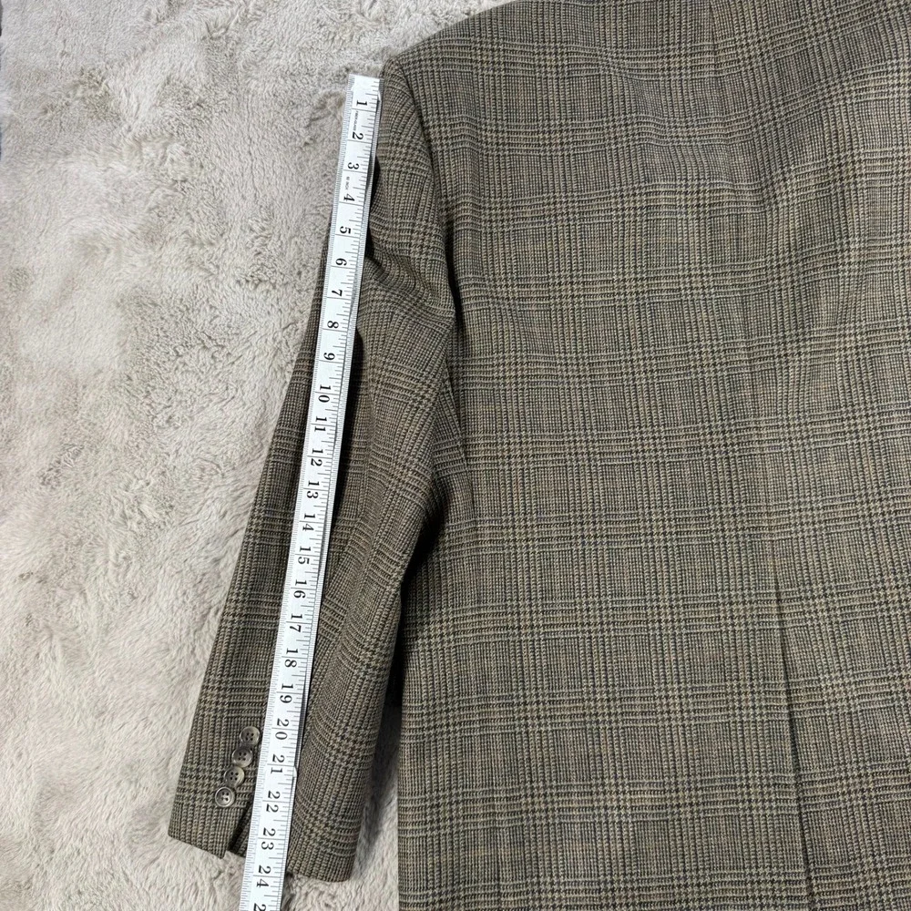 Botany 100 Lambswool Blazer Men 42 Short Brown Plaid TwoButton Sport Coat Jacket